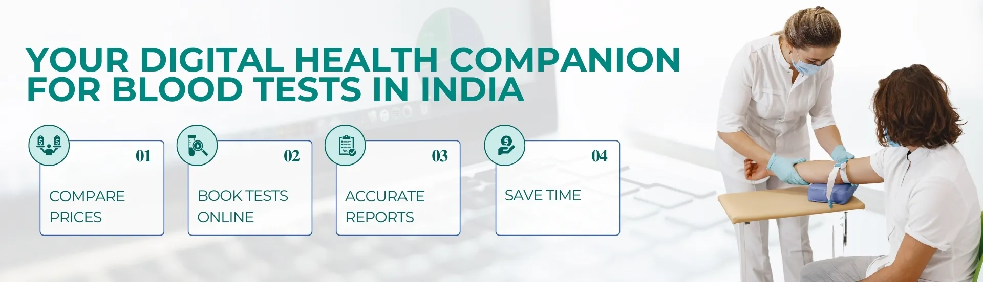 Picture of SmartCare Diagnostics banner with words 'Accurate Blood Test Reports.' It shows they do blood tests carefully.